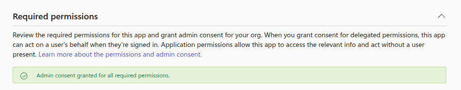 Admin consent granted successfully