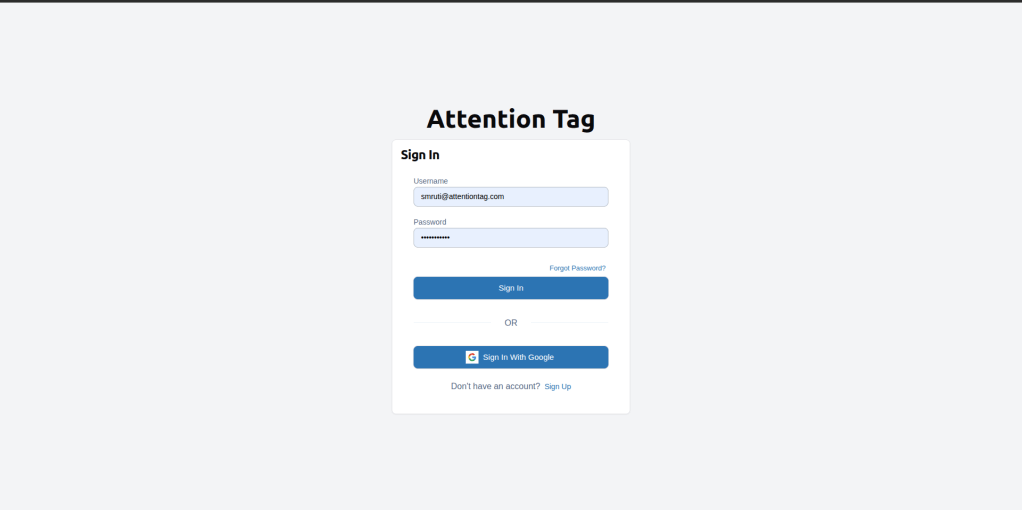 AttentionTag sign in page